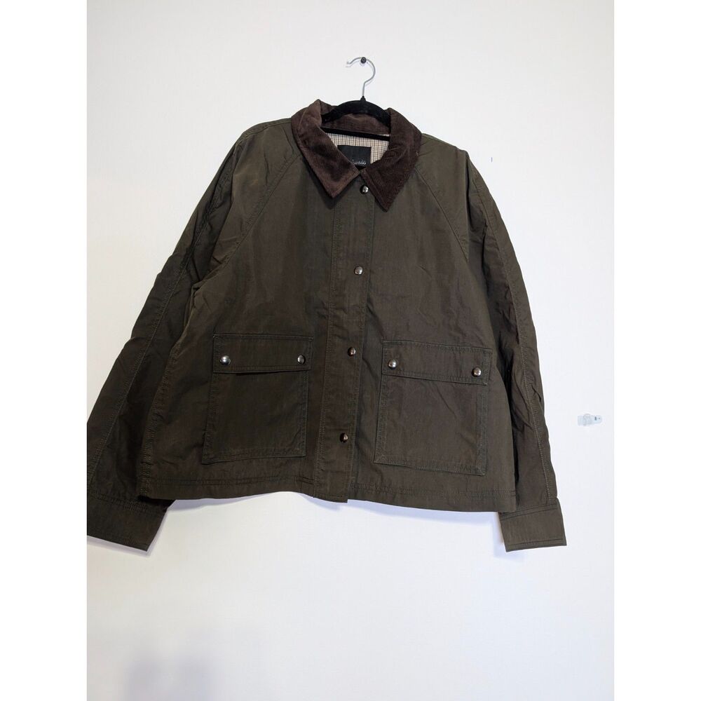 Madewell Waxed Cotton Barn Jacket Corduroy Collar Utility Coat Olive L Utility - Picture 3 of 15